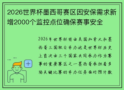 2026世界杯墨西哥赛区因安保需求新增2000个监控点位确保赛事安全